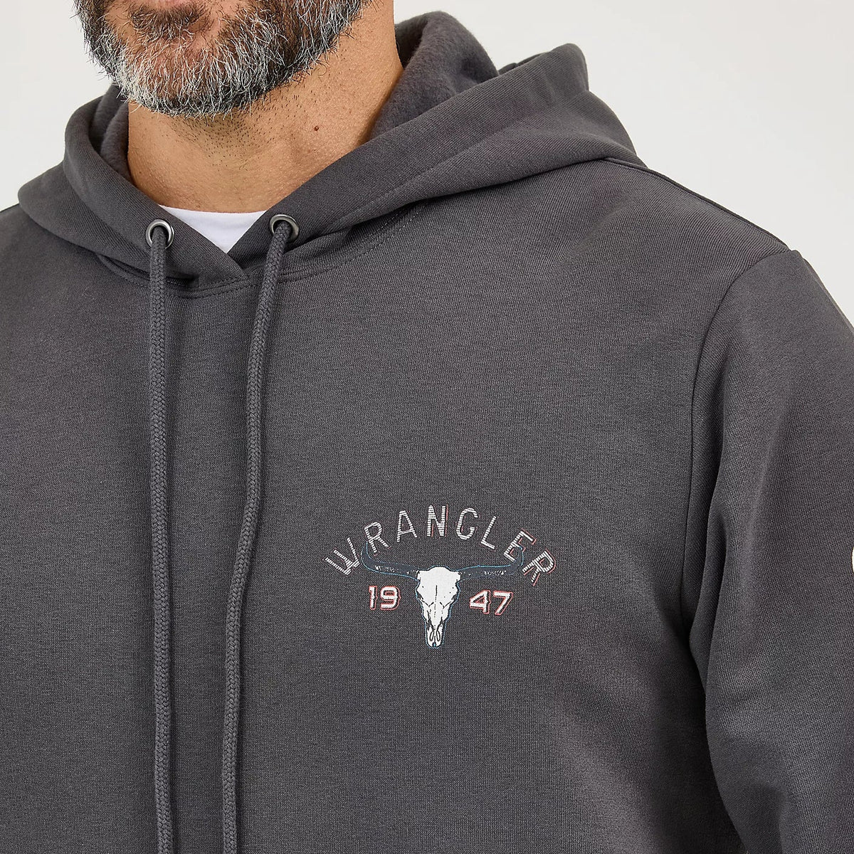 Wrangler Men's Long Live Cowboys Pullover Hoodie in Worn Grey