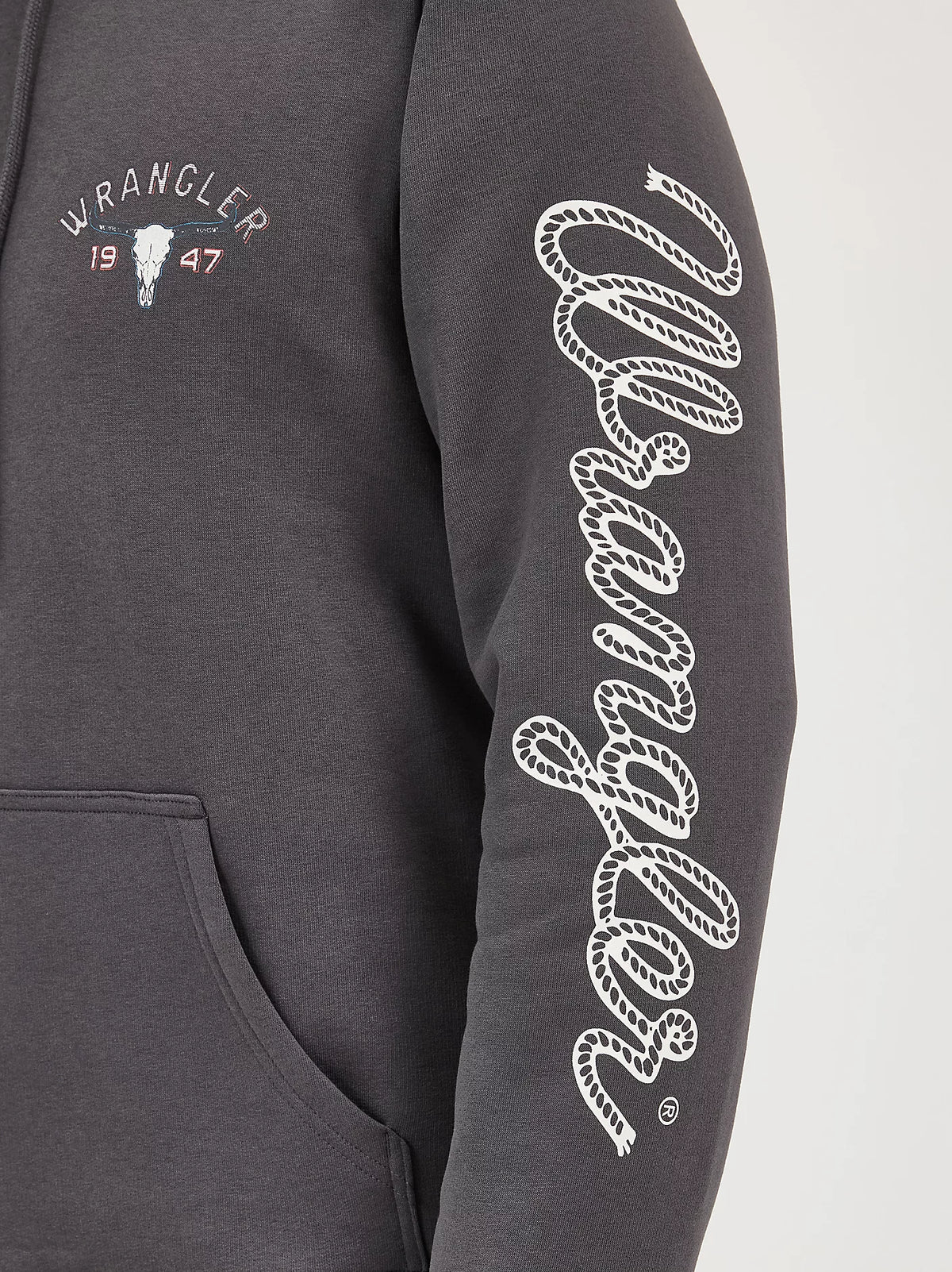 Wrangler Men's Long Live Cowboys Pullover Hoodie in Worn Grey