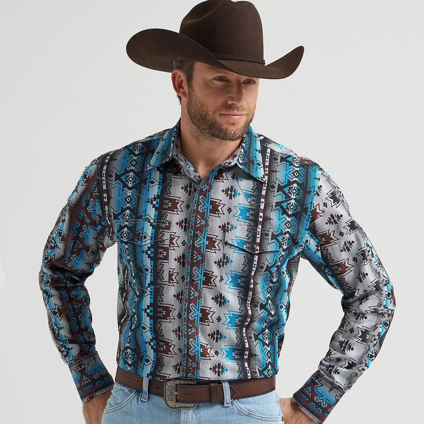 Wrangler Men's Checotah L/S Western Snap Shirt in Cloudy Burgundy