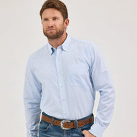 Wrangler Men's L/S Cody Johnson One Pocket Striped Button Down Shirt in Blue