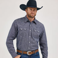 Wrangler Men's L/S Cody Johnson Sawtooth Pocket Western Snap Shirt in Navy (Available in Tall Sizes)