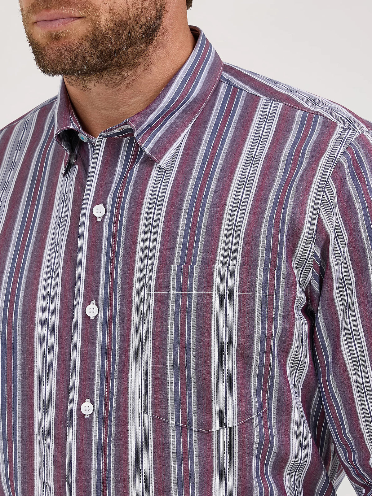 Wrangler Men's L/S Cody Johnson One Pocket Striped Button Down Shirt in Mauve (Available in Tall Sizes)