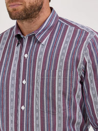 Wrangler Men's L/S Cody Johnson One Pocket Striped Button Down Shirt in Mauve (Available in Tall Sizes)