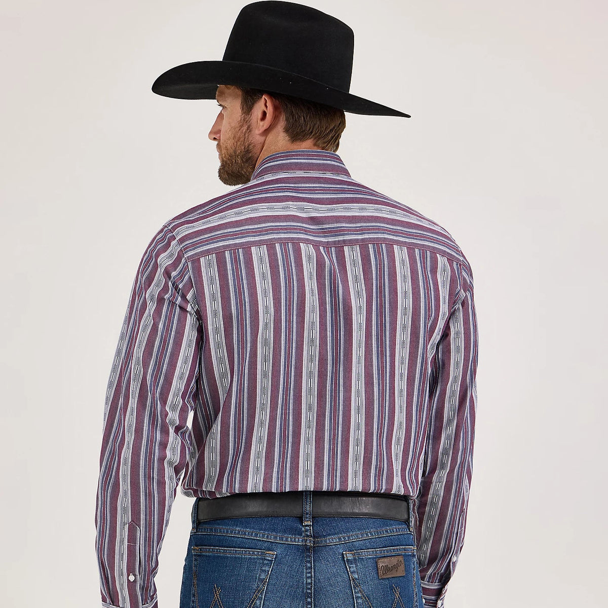 Wrangler Men's L/S Cody Johnson One Pocket Striped Button Down Shirt in Mauve (Available in Tall Sizes)