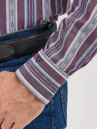 Wrangler Men's L/S Cody Johnson One Pocket Striped Button Down Shirt in Mauve (Available in Tall Sizes)