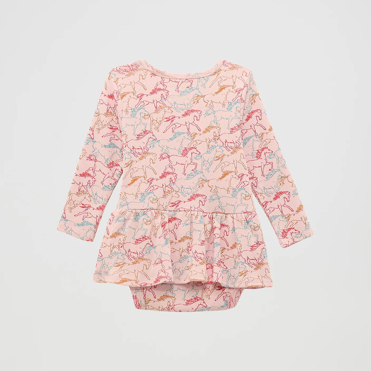 Wrangler Baby Girl's L/S Allover Horse Print Skirted Bodysuit in Pink
