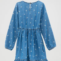 Wrangler Girl's L/S Ruffled Hem Denim Dress