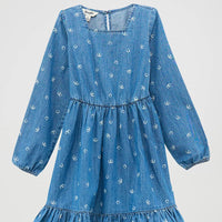 Wrangler Girl's L/S Ruffled Hem Denim Dress
