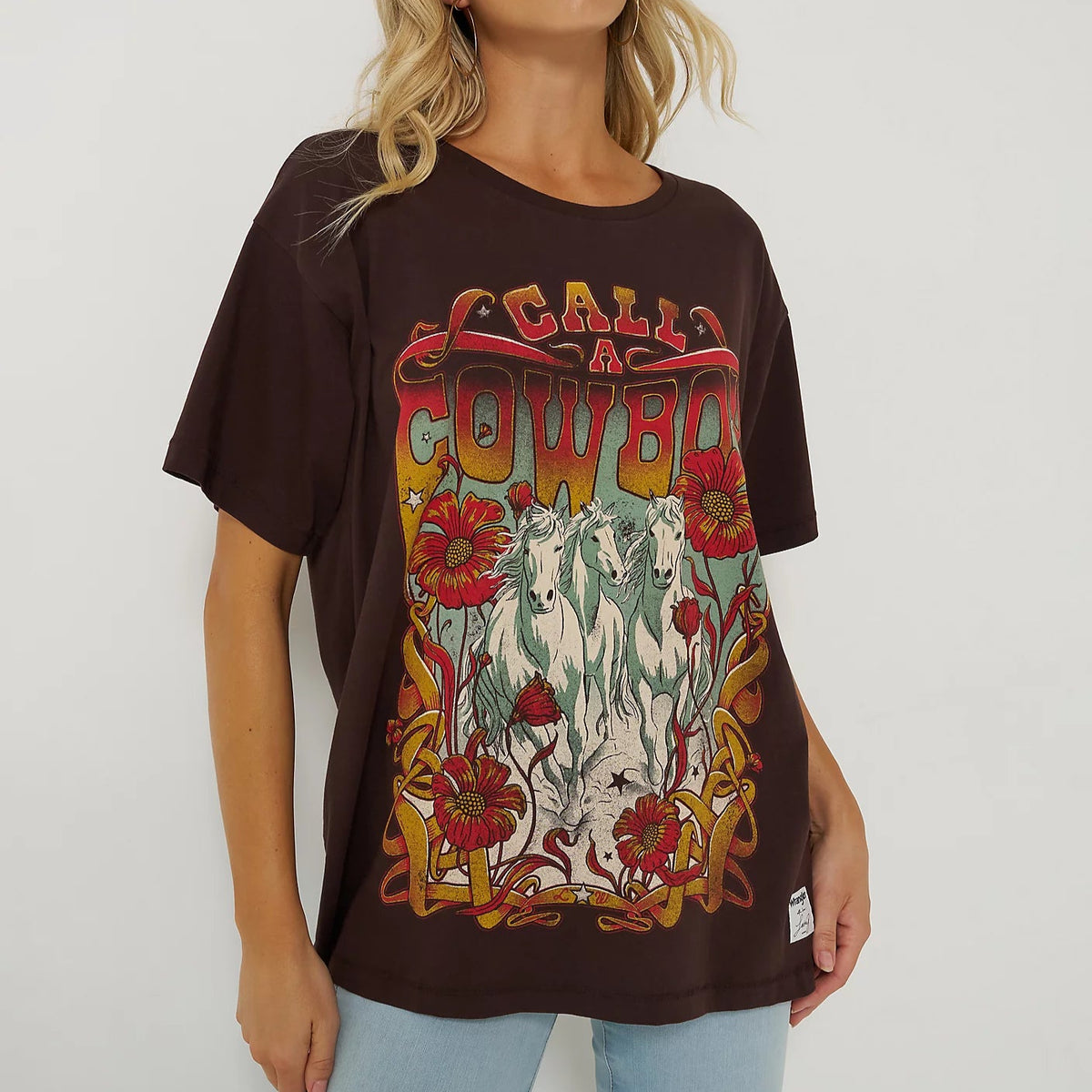 Wrangler x Lainey Wilson Call A Cowboy Oversized Tee in Mole
