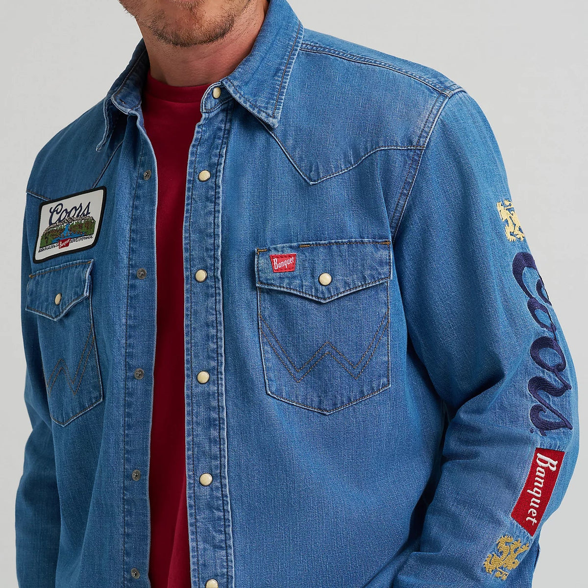 Wrangler x Coors Men's L/S Denim Shirt in Golden Blue