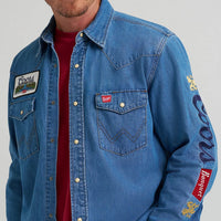 Wrangler x Coors Men's L/S Denim Shirt in Golden Blue