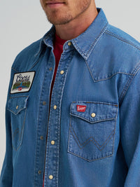 Wrangler x Coors Men's L/S Denim Shirt in Golden Blue