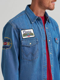 Wrangler x Coors Men's L/S Denim Shirt in Golden Blue