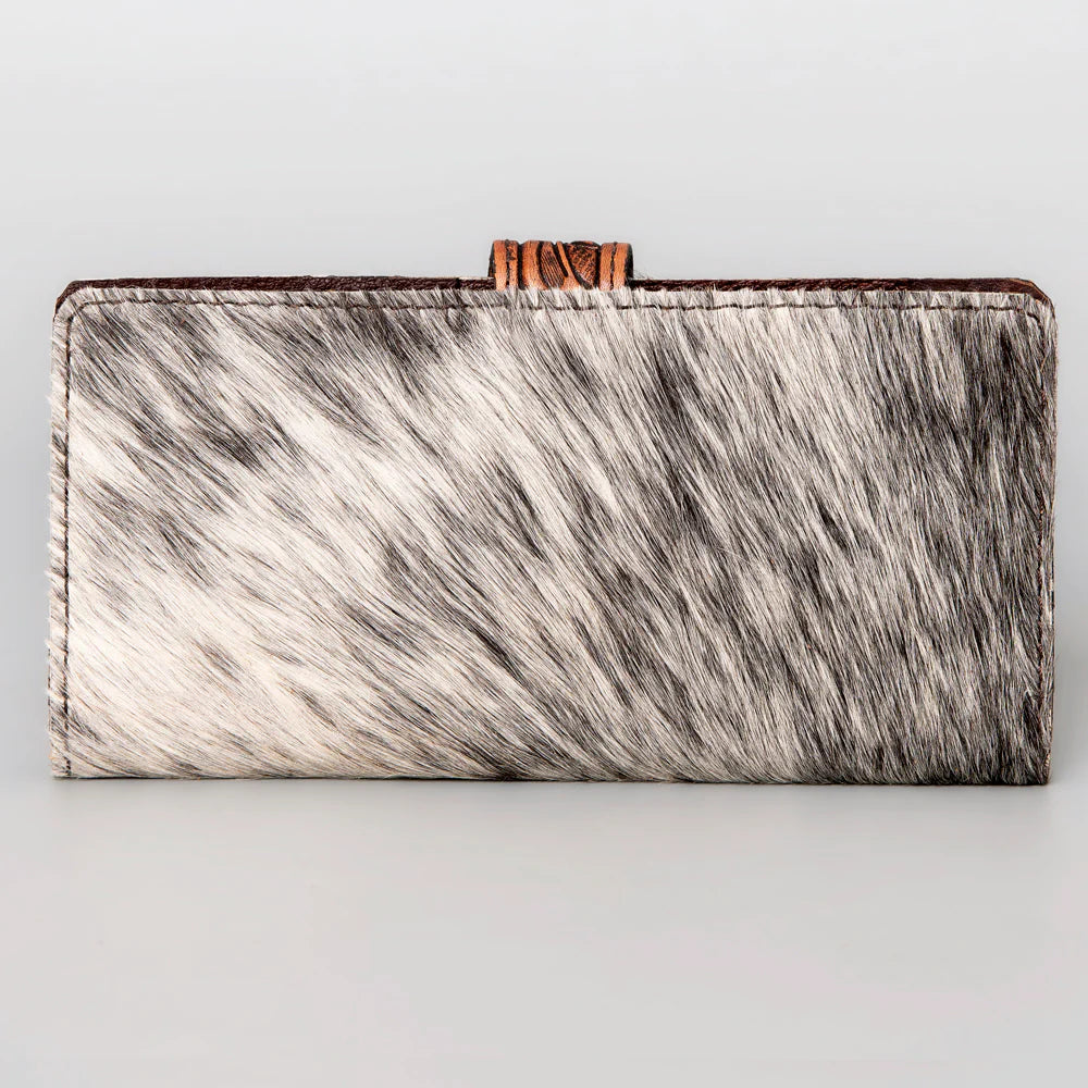 American Darling Hair-on-Hide Buckstitch Floral Tooled Leather Snap Wallet