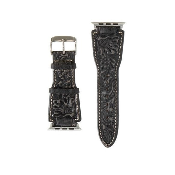 Nocona Floral Embossed Black Leather iWatch Band