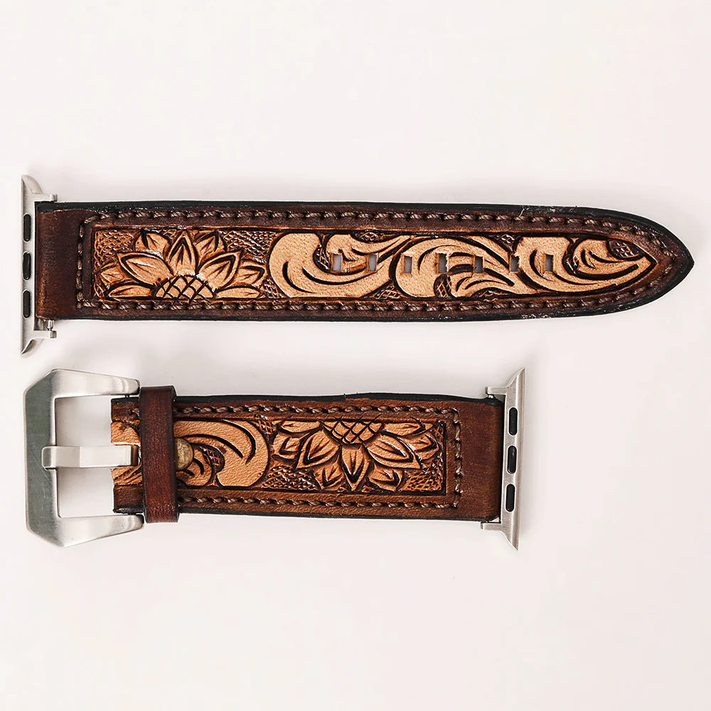 American Darling Two-Toned Floral Sunflower Tooled Leather iWatch Band