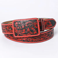 American Darling Western Floral Hand-Tooled Leather Belt in Red Clay