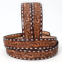 American Darling Western Floral Tooled & White Buckstitched Leather Belt