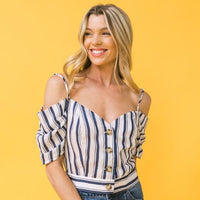 Women's Striped Off The Shoulder Cropped Shirt