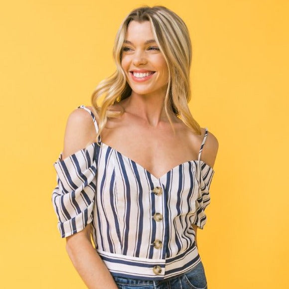 Women's Striped Off The Shoulder Cropped Shirt