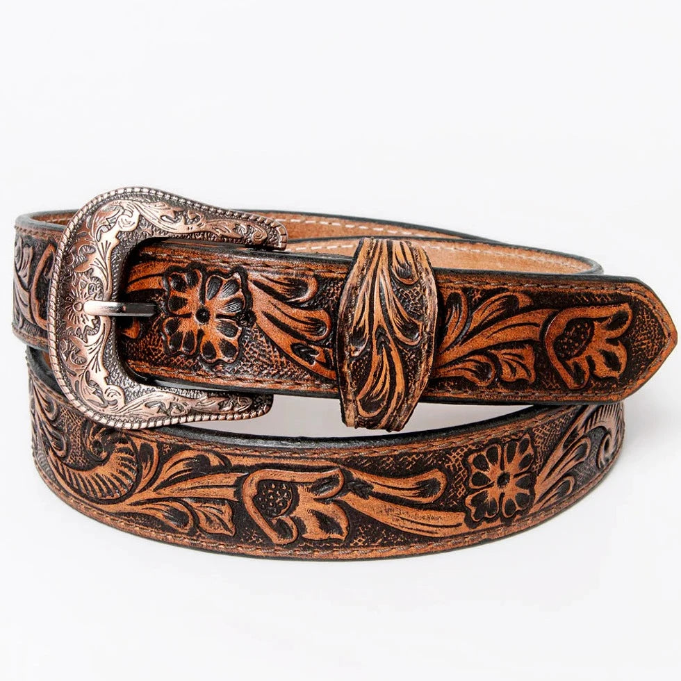 American Darling Western Floral Hand-Tooled Leather Belt in  display picture 3