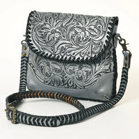 American Darling Leather Floral Tooled Crossbody Bag in Grey