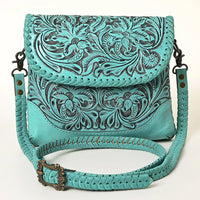 American Darling Leather Floral Tooled Crossbody Bag in Turquoise