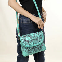 American Darling Leather Floral Tooled Crossbody Bag in Turquoise