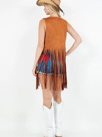 Women's Studded Long Fringe Faux Suede Vest (Available in Two Colors)