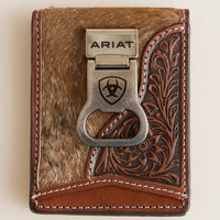 Ariat Men's Calf Hair & Floral Embossed Leather Money Clip Wallet