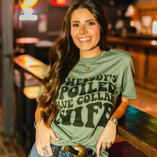 Women's Spoiled Blue Collar Wife Wordy Tee in Sage