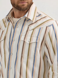 Wrangler Retro Men's L/S Premium Stripe Western Snap Shirt in Natural (Available in Tall Sizes)