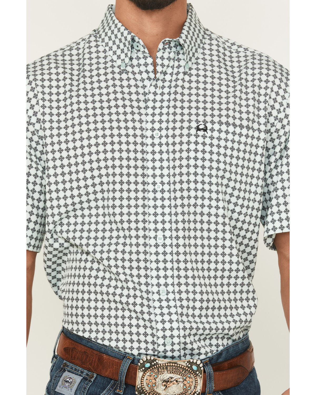 Cinch Men's S/S Arenaflex Geometric Print Western Button Down Shirt in Light Blue