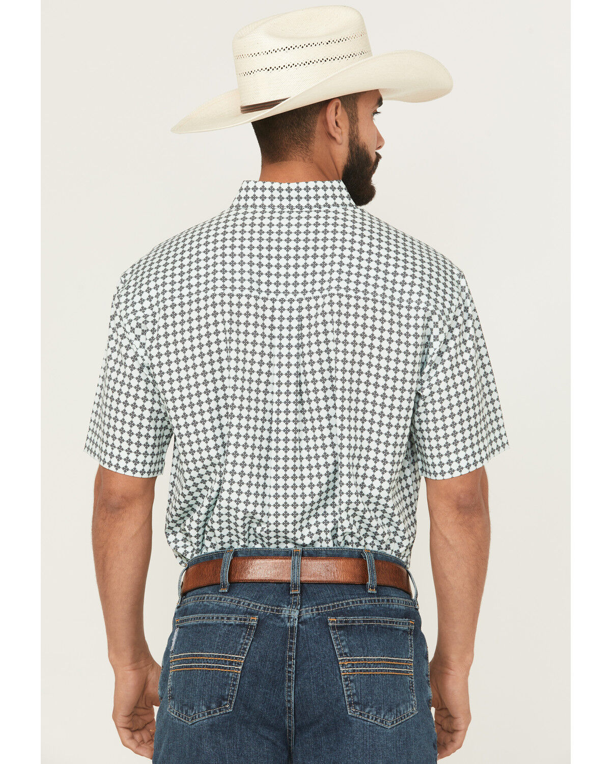 Cinch Men's S/S Arenaflex Geometric Print Western Button Down Shirt in Light Blue