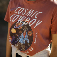 Sendero Provisions Co. Women's Cosmic Cowboy Graphic Cropped T-Shirt in Dusty Mauve