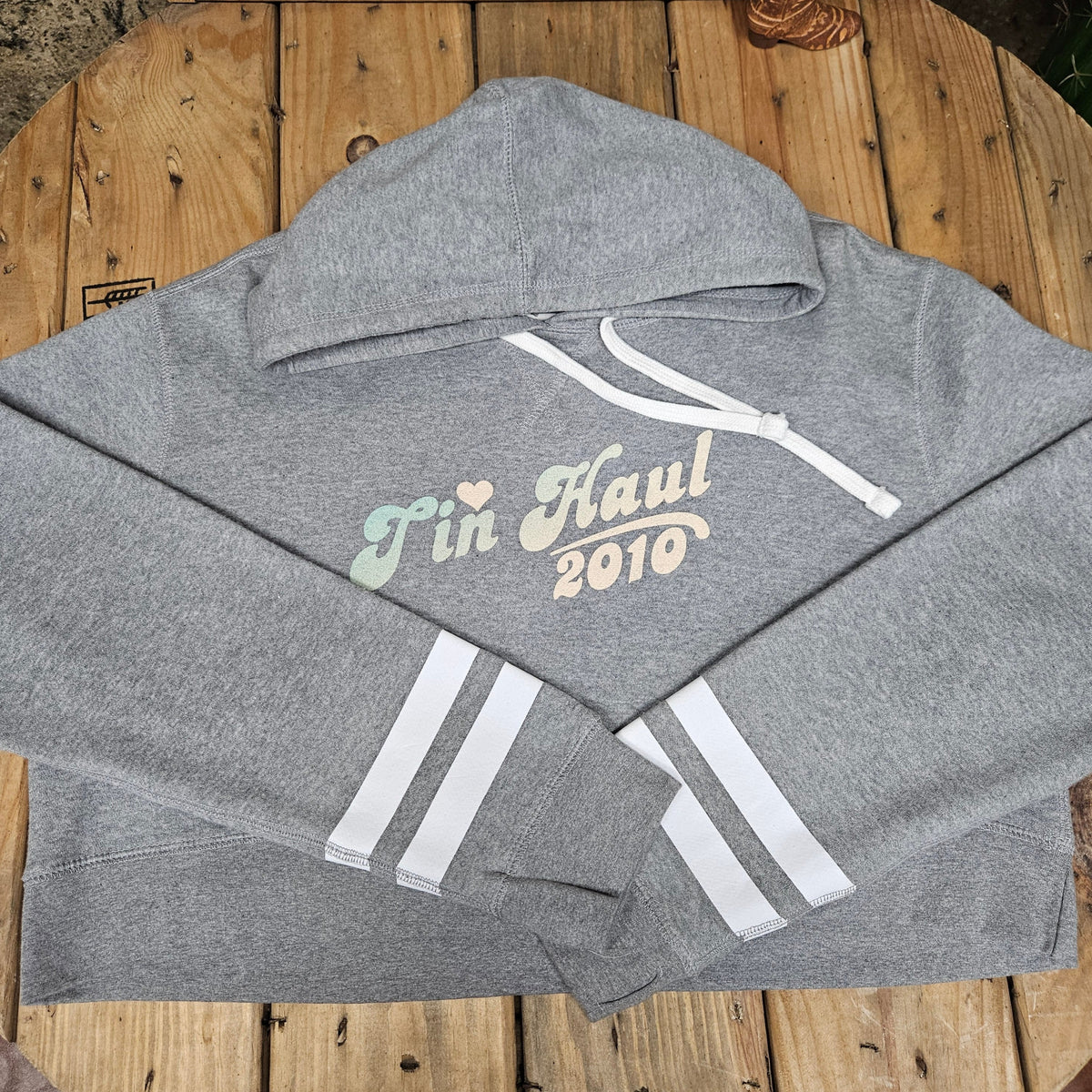 Tin Haul Women's Cropped Logo Hoodie in Heather Grey