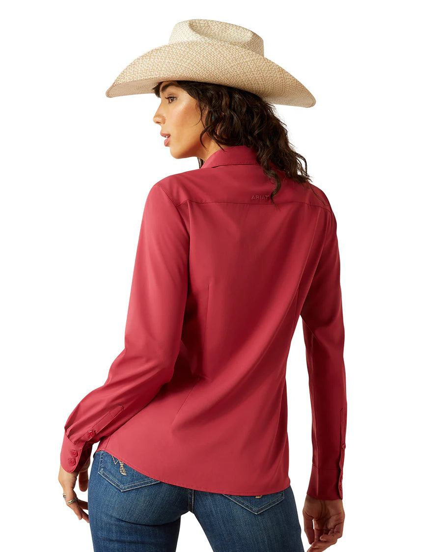 Ariat Women's Kirby Pro L/S Western Button Down Shirt in Solid Red (Available in Plus Sizes)