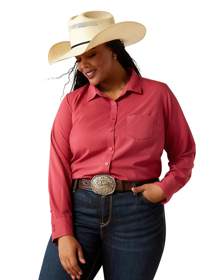 Ariat Women's Kirby Pro L/S Western Button Down Shirt in Solid Red (Available in Plus Sizes)