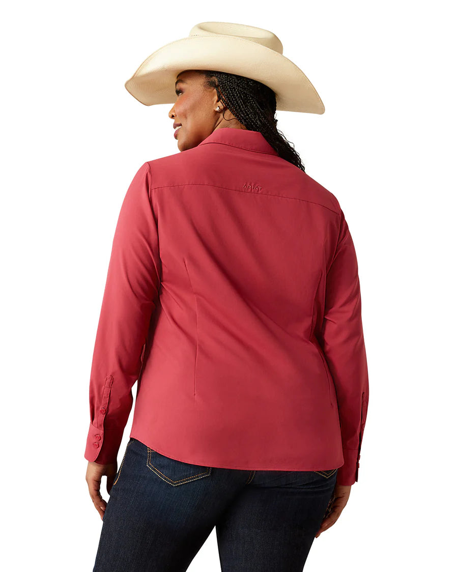 Ariat Women's Kirby Pro L/S Western Button Down Shirt in Solid Red (Available in Plus Sizes)