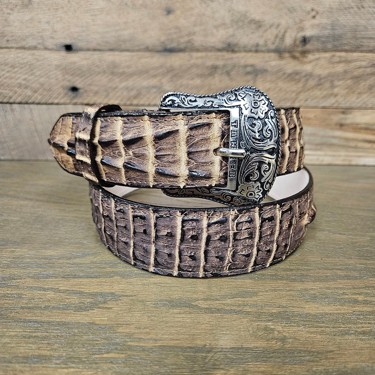 Tanner Mark Men's Caiman Hornback Inspired Orix Leather Belt