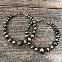 Graduated Polished Silver Navajo Pearl Hoop Earrings