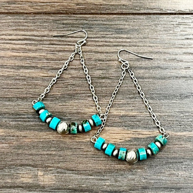 Rondelle Gemstone & Silver Pearl Bar Earrings (3 Gemstone Variants Available)