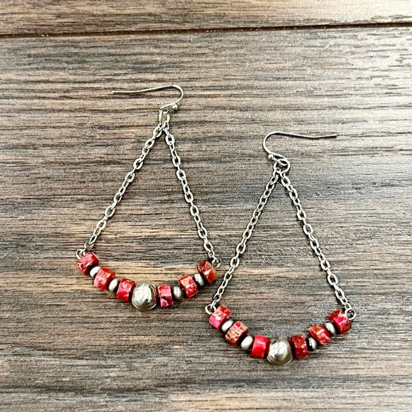 Rondelle Gemstone & Silver Pearl Bar Earrings (3 Gemstone Variants Available)