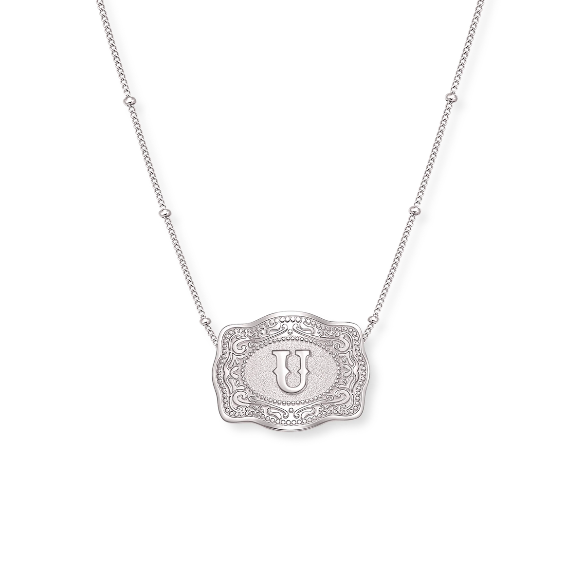 Spurwest Mini Belt Buckle Initial Necklace in Silver