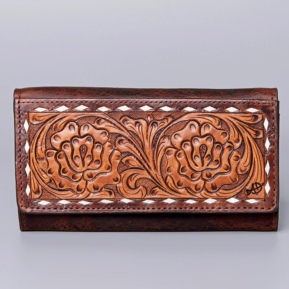 American Darling Leather Buckstitched Floral Tooled Snap Organizer
