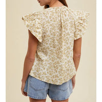 Women's Floral Ruffle Sleeve Blouse in Dijon Natural