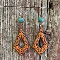 J Forks Turquoise & Diamond Cut Out Leather Dangle Earrings