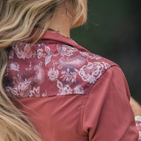 Hooey Women's Sol Marsala & Floral Pattern Long Sleeve Snap Shirt