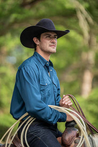 Hooey Men's L/S Sol Solid Western Snap Shirt in Navy