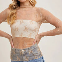 Women's L/S Sheer Floral Lace Mesh Top (5 Color Options)